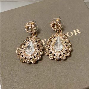 Ann Taylor Crystal Teardrop Gold Earrings